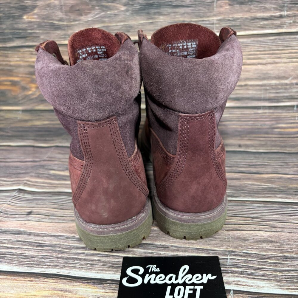 Timberland Women's 6 Inch Premium D Ring Burgundy Leather Suede Boots Size 9 - Picture 4 of 8
